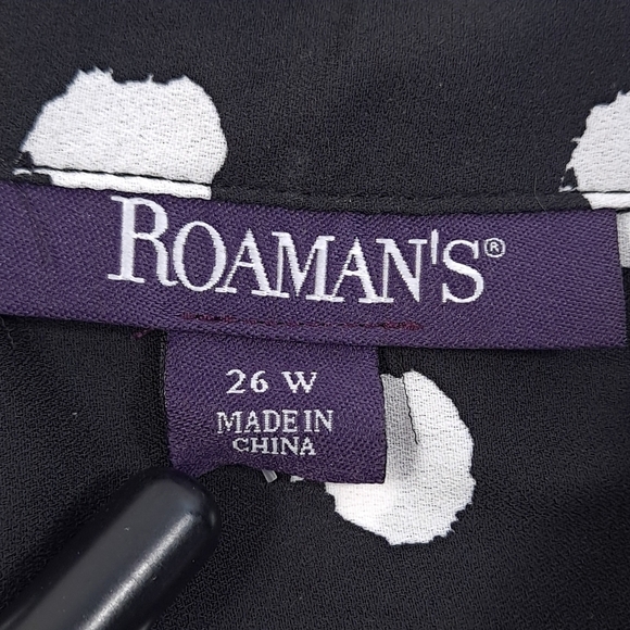 ROAMAN'S Women's Blouse Long Sleeve Button Front Black White Spots Plus - Sz 26W - Picture 8 of 10